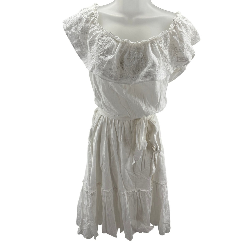 Lauren Ralph Lauren Black Label White Cotton Embroidered  Dress 12 NEW Sample